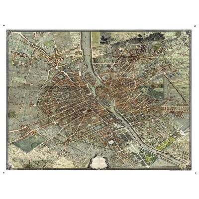 Plan de Paris dit plan de Turgot en couleurs, assemblé et imprimé sur Dibond : Echelle 1/2